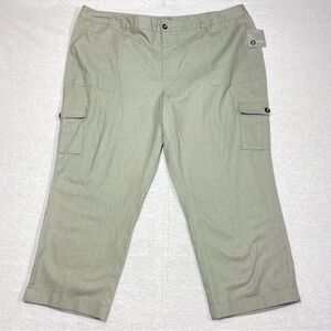 Falls Creek Women Plus 24 Sage Gray Cargo Crop Pants Stretch Casual Workwear NWT